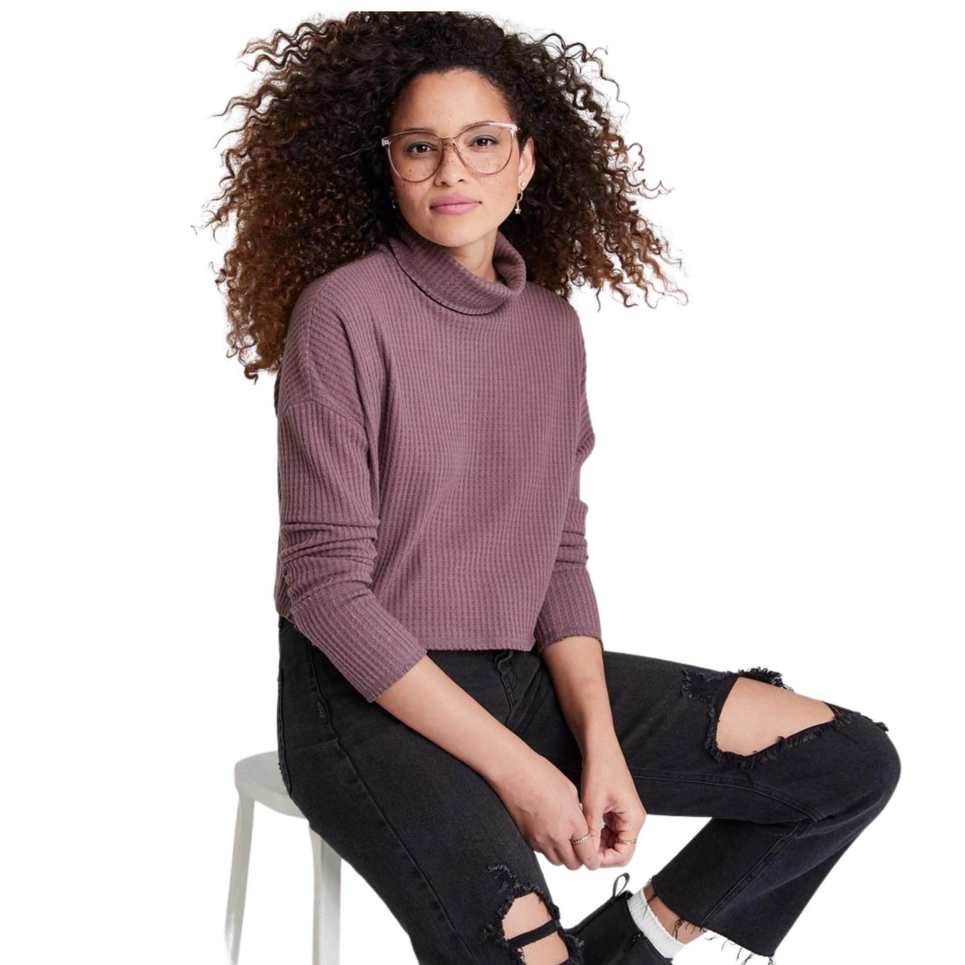 WILD FABLE - Long Sleeve Turtleneck Cozy Boxy Cropped T-Shirt