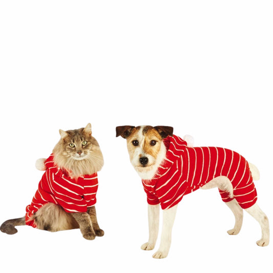 WONDER SHOP Pet Accessories XL / Red WONDER SHOP - Hoodied Stripe Dog Pajama