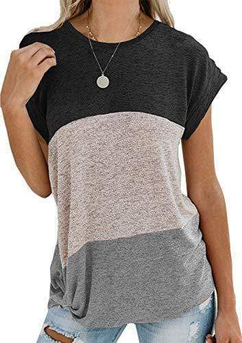 Yidarton Womens Tops Multi-Color / X-Large Striped T Shirt Short Sleeve Round